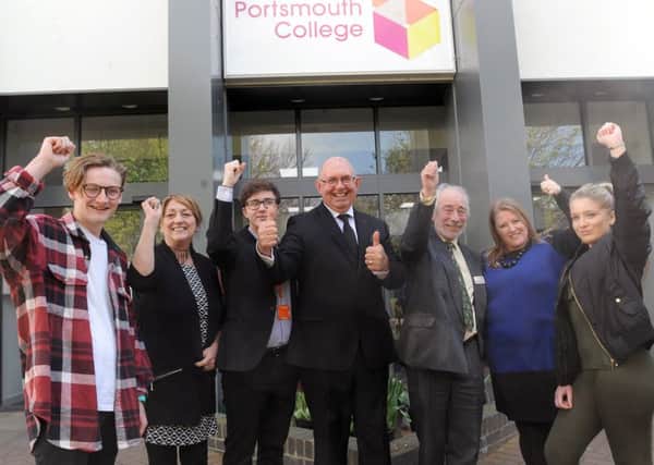 From left, Adam Chaplin, 17, Cllr Jennie Brent, Unloc managing director Hayden Taylor, Portsmouth College principal Steve Frampton, vice chairman of governors David Carpenter, city council leader Donna Jones and Annie Pannell 
Picture: Sarah Standing (170550-6508)