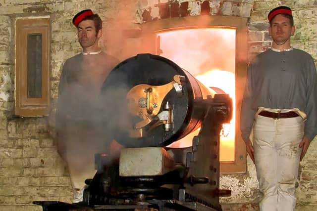 Portsdown Artillery volunteers firing the mighty 32 pounder gun in the North Caponier of Fort Nelson