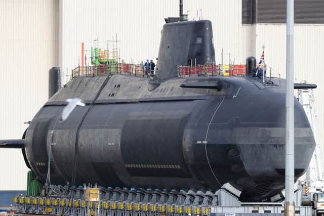The new fourth Astute-class nuclear-powered submarine, HMS Audacious, outside its indoor ship building complex at BAE Systems, Burrow-in-Furness.
Picture: Owen Humphreys/PA Wire