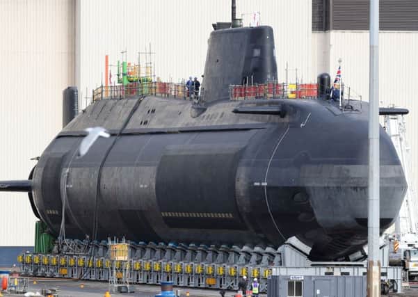 The new fourth Astute-class nuclear-powered submarine, HMS Audacious, outside its indoor ship building complex at BAE Systems, Burrow-in-Furness.
Picture: Owen Humphreys/PA Wire