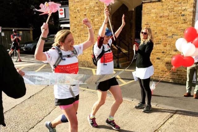 Nicola and Bernadette at the finish in Twickenham