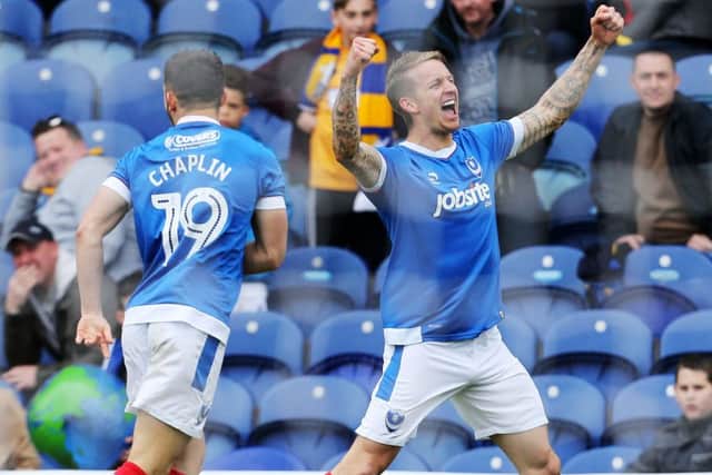 Carl Baker celebrates his winner at Mansfield Picture: Joe Pepler