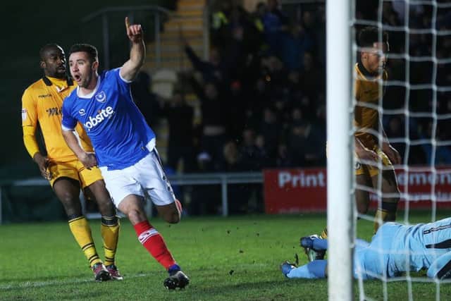 Enda Stevens celebrates scoring against Newport County. Picture: Joe Pepler