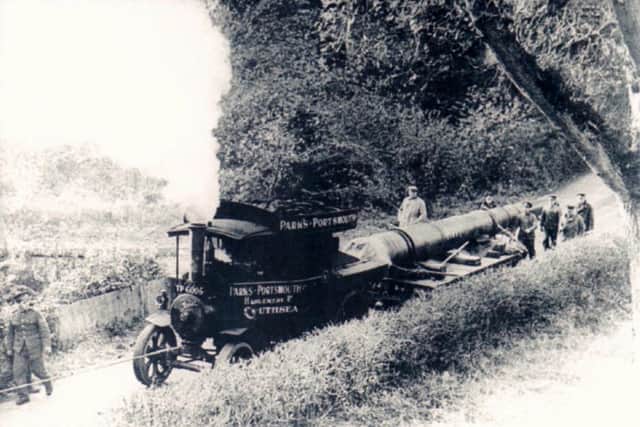 The caption on this postcard claims it is a naval gun being hauled. But is it?                                    Picture: Barry Cox Collection