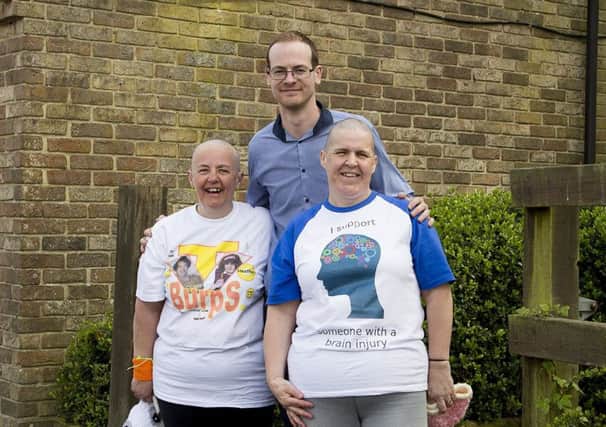 Sharon Wenman, landlord Jake Kettridge and Anna Denby after their charity headshave at the Plough and Barleycorn, in Tempest Avenue, Cowplain