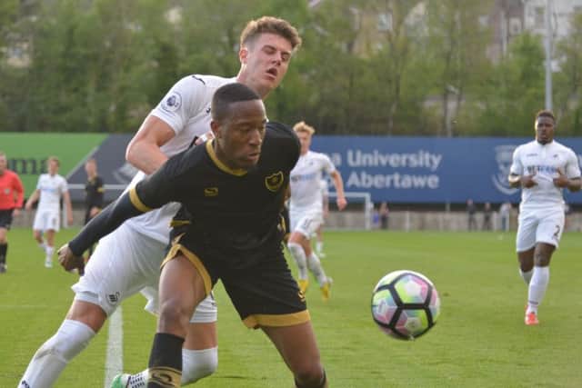 Nicke Kabamba causes problems for Swansea. Picture: Colin Farmery