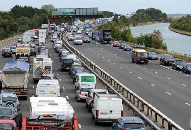 Traffic is building eastbound on M27 after a three-vehicle crash