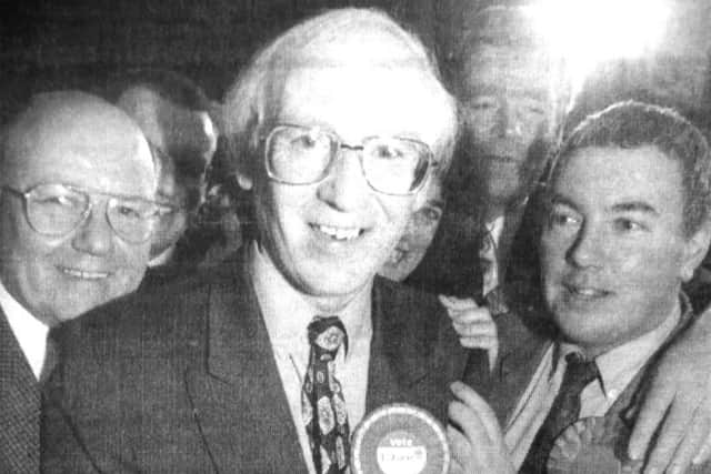 Portsmouth Labour chief Leo Madden, centre, leads the celebrations as his party earns victory