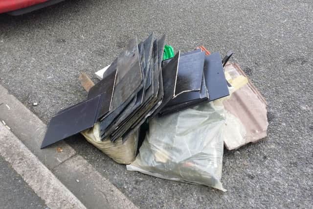 Roof tiles dumped in Laburnam Grove Picture: Irvine Forbes