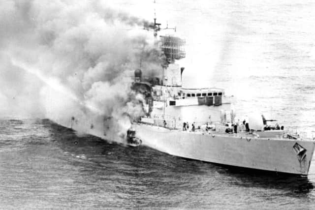 HMS Sheffield after the attack