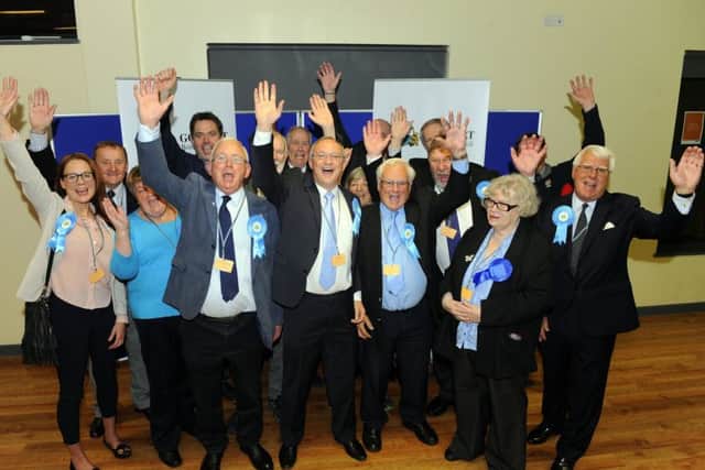 The joyous Gosport Conservatives as Stephen Philpott, centre, wins 

Bridgemary from Labour