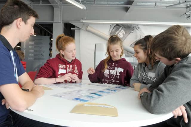(L-r) Peter Griffin, STEM ambassador, with pupils from St Edmund's School Eloise Borrett, Bethryn Keysell, Louise Elliott and Pip Collins White Picture: Sarah Standing (170584-7041)