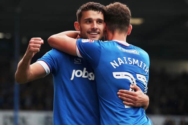 Gareth Evans celebrates with Kal Naismith Picture: Joe Pepler