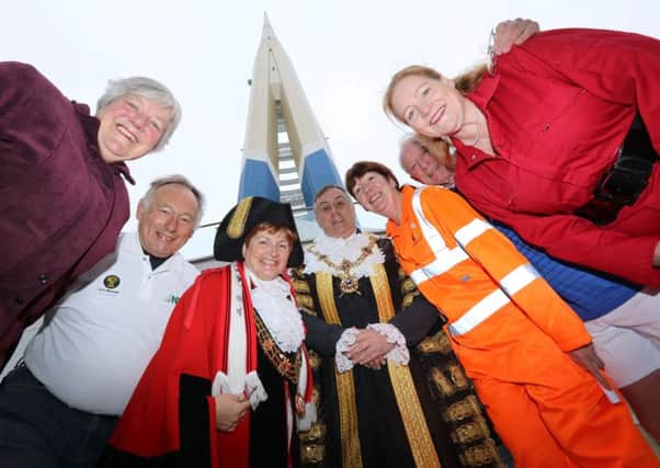 From the left are Mayor of Havant Faith Ponsonby, Cllr David Ashcoft, chairman of East Hampshire, Mayor of Southampton Cathie McEwing, Lord Mayor of Portsmouth David Fuller, Mayor of Gosport Lynn Hook, Mayor of Eastleigh Des Scott and Mayor of Winchester Jane Rutter					          Picture: Habibur Rahman (170575-97)
