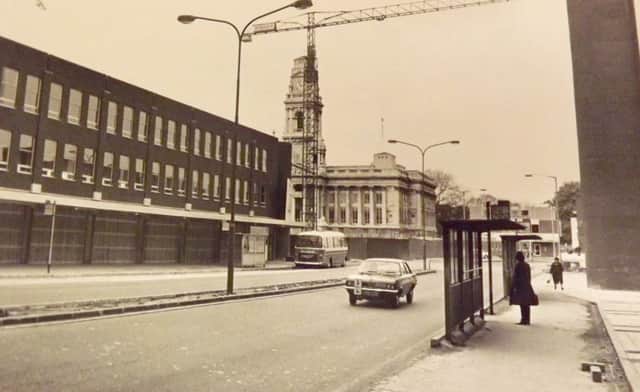 THEN: Isambard Brunel Road in its early days dominated by the Guildhall.