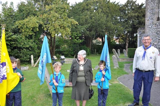 1st Emsworth Scouts with the mayor of Havant, Councillor Faith Ponsonby