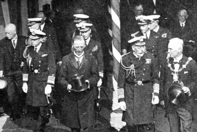 Royal visit: King George V and his three sons, Edward on the left, arrive at Cosham railway station on the evening of Monday, July 15, 1935