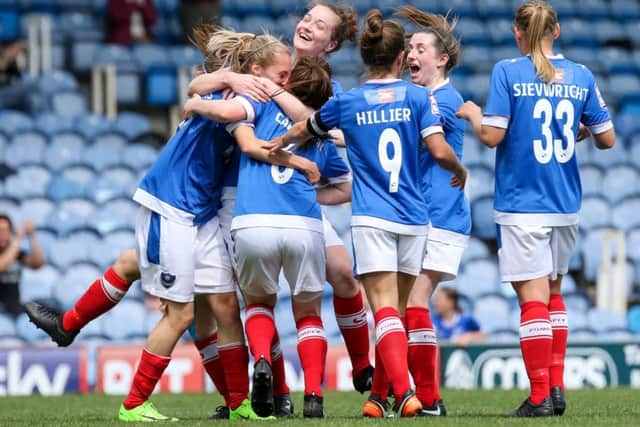 Pompey Ladies celebrate at Fratton Park. Picture: Jordan Hampton