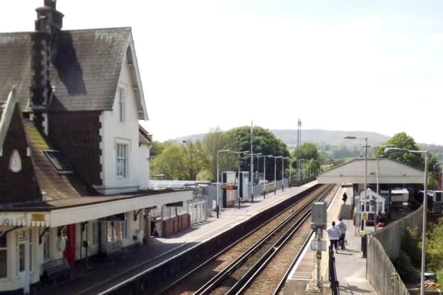 Petersfield railway station May, 2017.  Apart from updated signals and lighting all remains the same. Butser Hill still stands guard.