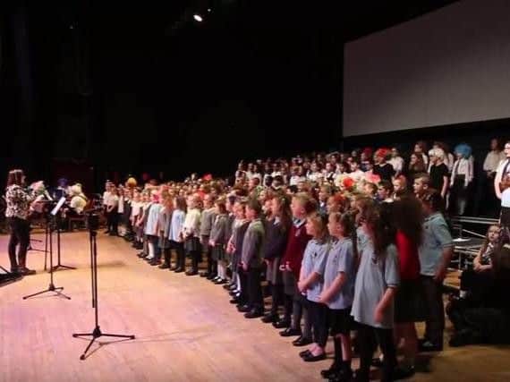 Some of the children performing at the Guildhall