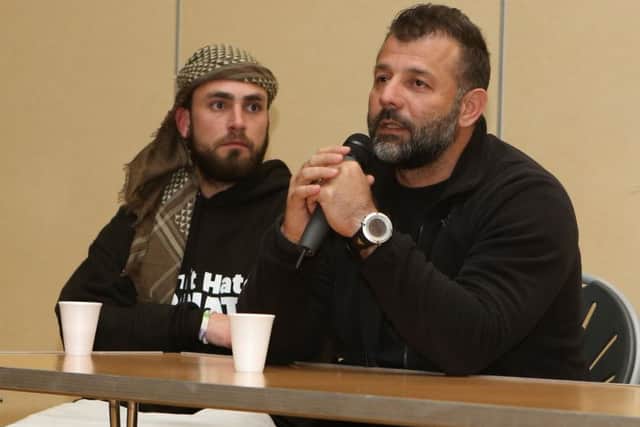 Syrian Santa, Rami Adham, talking about his journey at John Pounds Centre, Portsmouth. Picture: Habibu Rahman PPP-171105-215239006