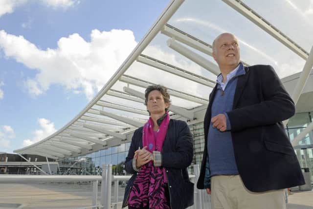 Transport minister Chris Grayling with Portsmouth South Conservative candidate Flick Drummond at the new Hard Interchange in Portsmouth. Picture Ian Hargreaves (170615-1)