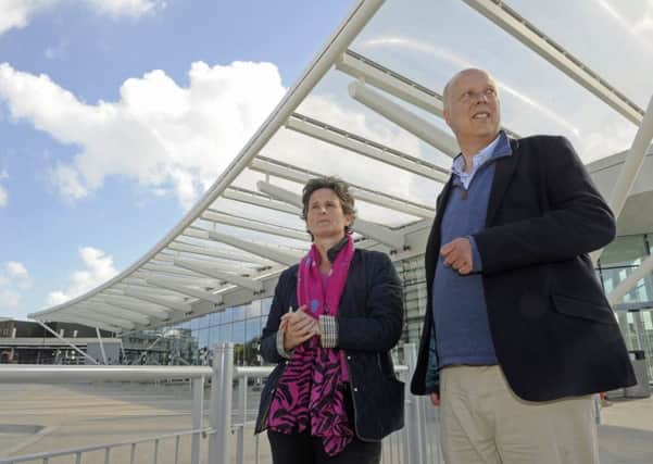 Transport minister Chris Grayling with Portsmouth South Conservative candidate Flick Drummond at the new Hard Interchange in Portsmouth. 
Picture Ian Hargreaves (170615-1)