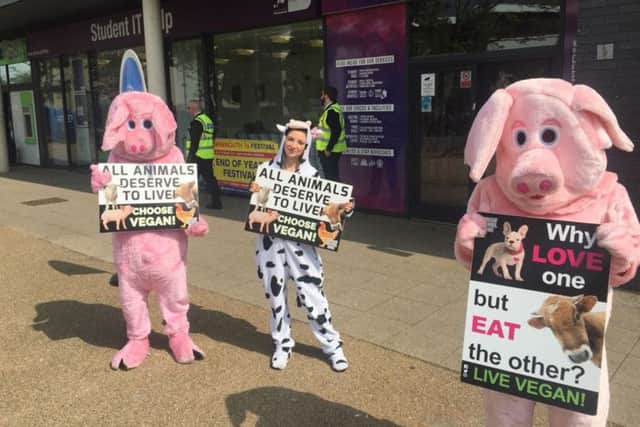 Protesters outside the event