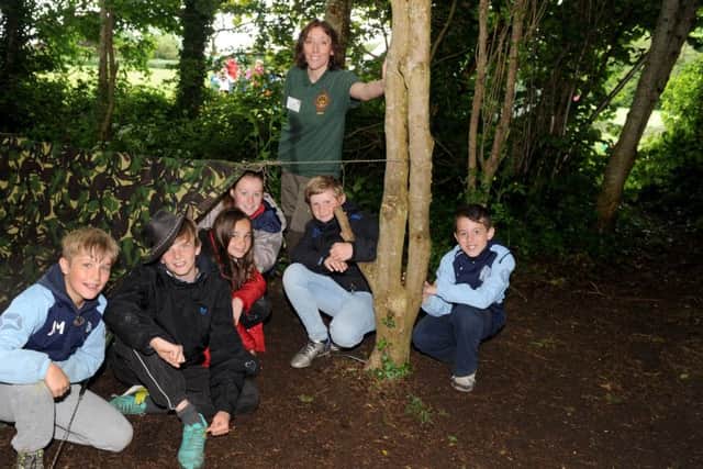 Scout leader Jane Bassett with, front from left, Jamie Mason, Alex Lether, Brooke West, Chloe Newton, Edward Bowen-Thomas and Oliver Lucas
Picture: Sarah Standing (170601-7748)