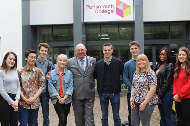 Portsmouth College principal Steve Frampton with students Picture: Portsmouth College