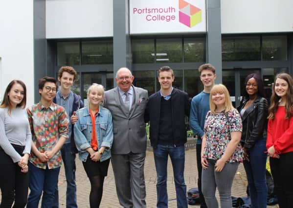Portsmouth College principal Steve Frampton with students Picture: Portsmouth College