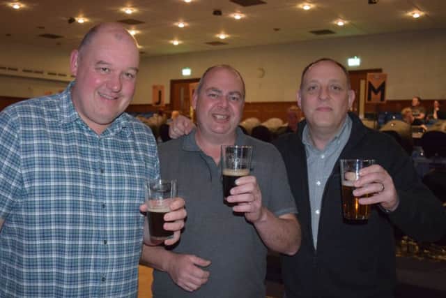 Portsmouth Beer Festival veterans, from left: Graham Petrie, Chas Carpenter and Gary Butcher.
Picture by Loughlan Campbell