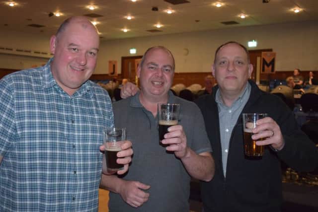 Portsmouth Beer Festival veterans, from left: Graham Petrie, Chas Carpenter and Gary Butcher. 
Picture by Loughlan Campbell