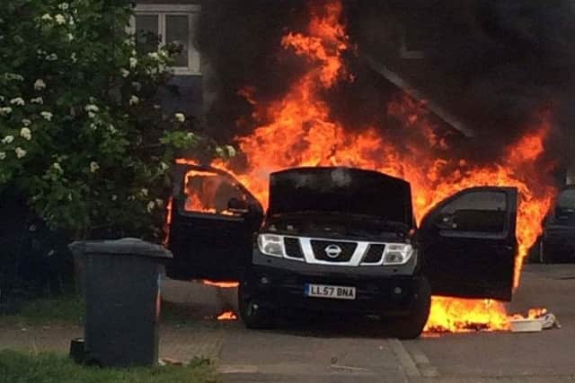 The car went up in flames within minutes