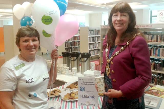 Age Concern Gosports Angela Gill with former mayor of Gosport, Cllr Lynn Hook, at Dying Matters