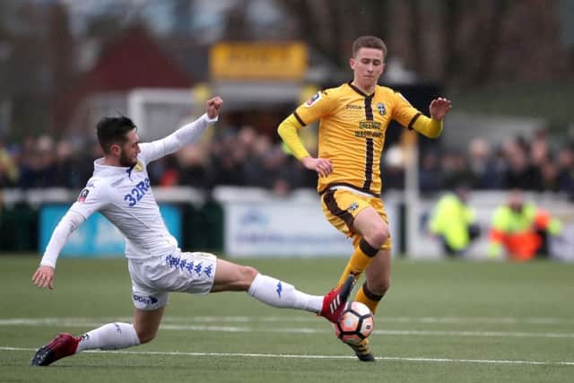 Adam May in action for Sutton United v Leeds in the FA Cup. Picture: Nick Potts/PA Wire.