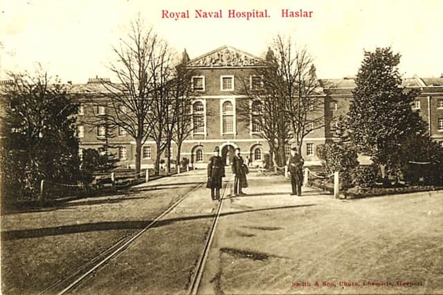 The ambulance tramway at Haslar hospital  was built in 1877 as a single line from Haslar Jetty in the hospitals main arcade. Hospital boats or cutters collected the sick, wounded or dead from the anchoring fleet at Spithead before ferrying them to Haslar