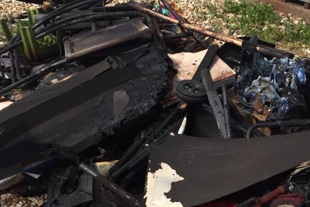 The aftermath of the Hayling Island beach hut arson attack