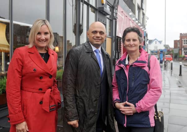 Sajid Javid in Southsea with parliamentary candidates Caroline Dinenage (Gosport) and Flick Drummond (Portsmouth South)