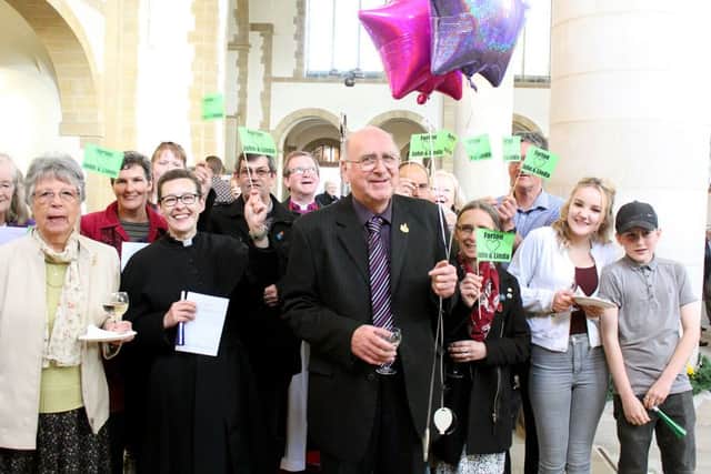 John Green, front, with members of St Johns Church, Forton, after he was presented with his St Thomas Award