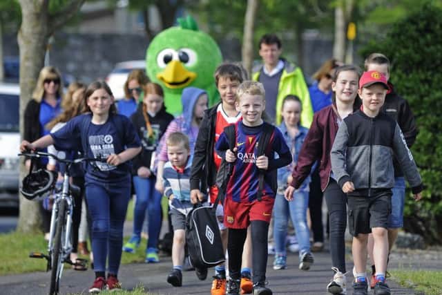 Children from Gomer Junior School in Gosport taking part in the Walk To School initiative Picture Ian Hargreaves  (170617-1)