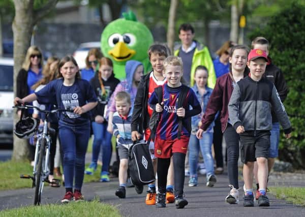 Children from Gomer Junior School in Gosport taking part in the Walk To School initiative Picture Ian Hargreaves  (170617-1)
