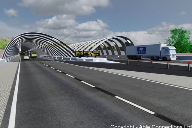 jpns-20-05-17-007 CREDIT PIC cgi tunnel madness rep lcArtists impression of the Solent Freedom Tunnel portal at Whippingham, IOW. MUST CREDIT Able Connections LtdThe Able Connections proposal is to create a new North-South axis through the centre of the Solent region by constructing a tunnel from the M27 east of junction 9 to the Whippingham roundabout on the Isle of Wight, with an additional access intersection 'cut and cover' portal near the mainland coast between Browndown and Meon.  (options being discussed). The scheme brings a range of benefits to the region, including a step change in the connectivity of the Solents emerging mass transit public transport network, reduced highway congestion, reduced HGVs in city centres, new habitat for wildlife and public amenity, agglomeration benefits for industries in the Aerospace, Marine Defence and Composites sectors and other major employers in south Hampshire and the Isle of Wight, as well as improved accessibility for tourists to the island. The scheme