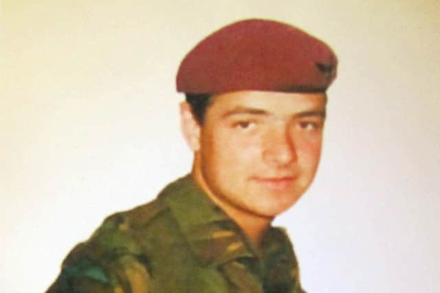 Pte Neil Grose pictured on SS Canberra on his way to the Falkland Islands.