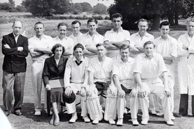 Possibly taken at Bidbury Mead, Bedhampton. Can anyone recognise this cricket team? Les Pond is fourth from right standing.