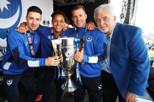Enda Stevens, with Kyle Bennett, Michael Doyle and chairman Iain McInnes at the parade on Southsea Common. Picture: Joe Pepler
