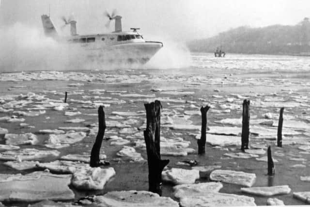 January 1963 and the SRN2 operates over pack ice in Wootton Creek, Isle of Wight. Icing tests at sub-zero water and air temperatures following the coldest night for more than 60 years, showed that the crafts operation at normal speeds and hovering heights was not impaired.