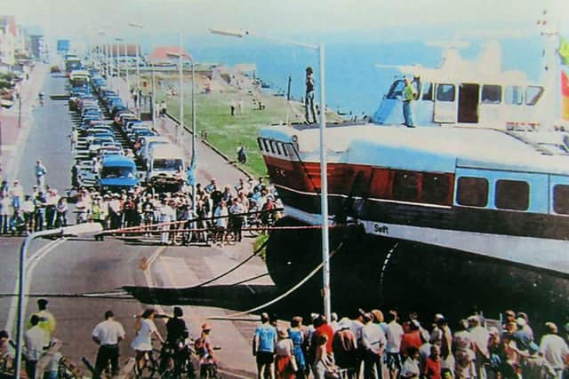 June 1994 and the SRN4 Mk2 Swift is pulled up the slipway to her final resting place at the Hovercraft Museum. She was broken up in 2004.
