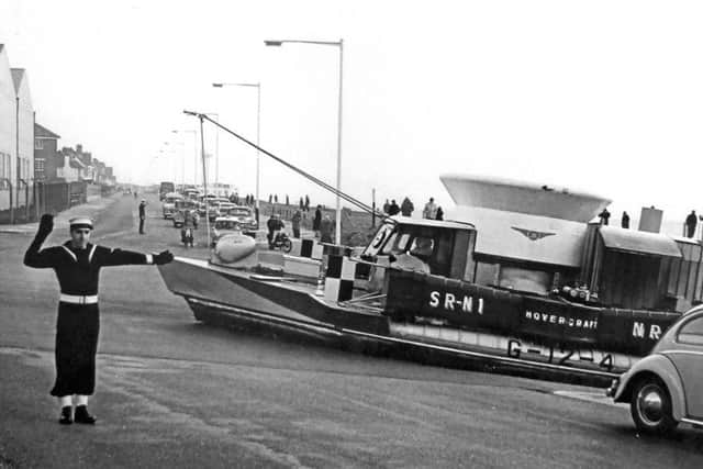 March 1962 and a naval rating signals Halt to more conventional traffic as the Saunders-Roe SRN1 crosses the seafront at Lee-on-the-Solent and returns to HMS Ariel, now the site of the Hovercraft Museum. Roles such as anti-submarine warfare, air-sea rescue and mine countermeasures were foreseen.						                                Pictures courtesy Amberley Publishing