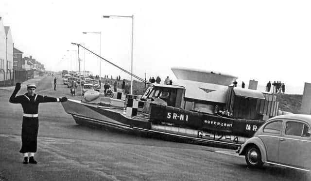 March 1962 and a naval rating signals Halt to more conventional traffic as the Saunders-Roe SRN1 crosses the seafront at Lee-on-the-Solent and returns to HMS Ariel, now the site of the Hovercraft Museum. Roles such as anti-submarine warfare, air-sea rescue and mine countermeasures were foreseen.						                                Pictures courtesy Amberley Publishing